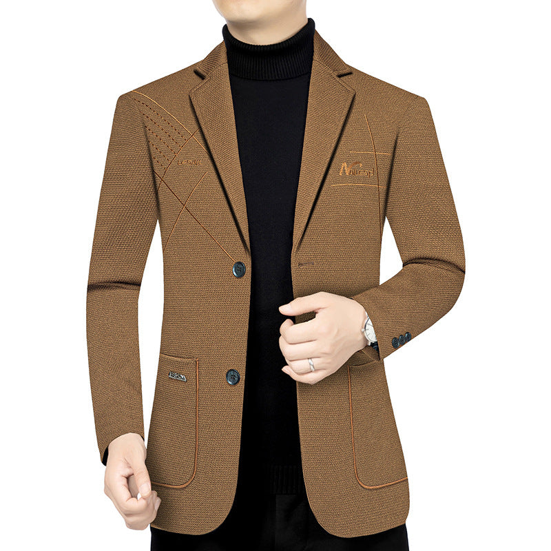 Men's Modern Textured Blazer half-lined with quilted thermo lining and chest embroidery Mune Fashion