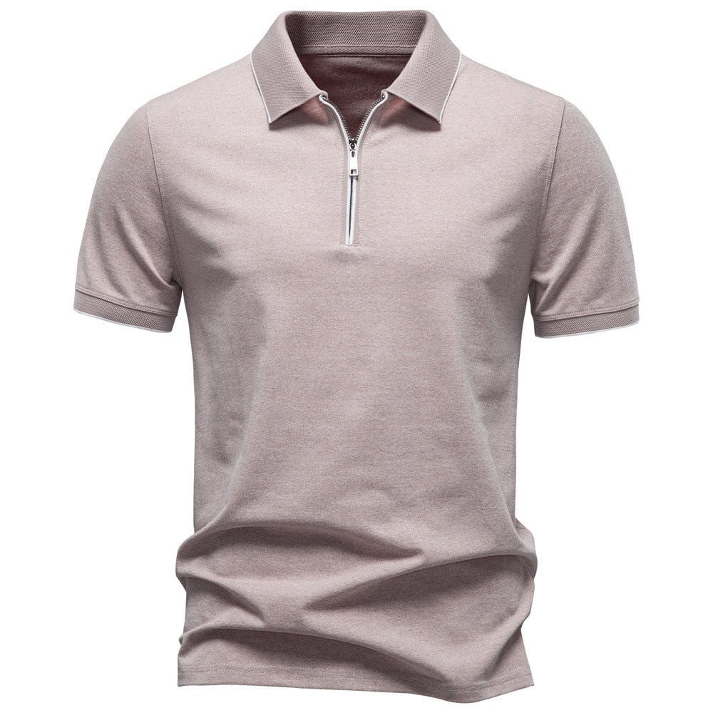 Men's breathable short-sleeved polo shirt with half-high zipper and piqué texture Mune Fashion