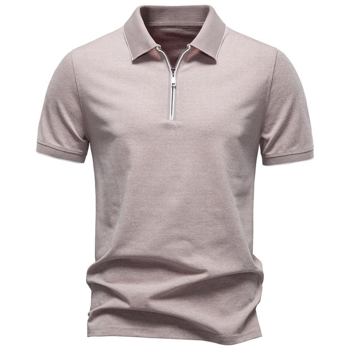 Men's breathable short-sleeved polo shirt with half-high zipper and piqué texture Mune Fashion
