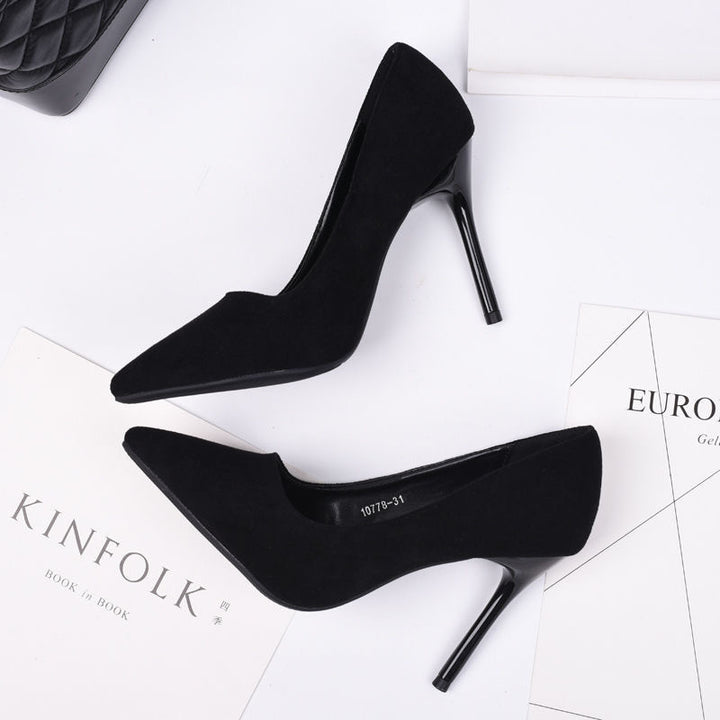 Women Elegant pointed Velour-look pumps with narrow stiletto heel