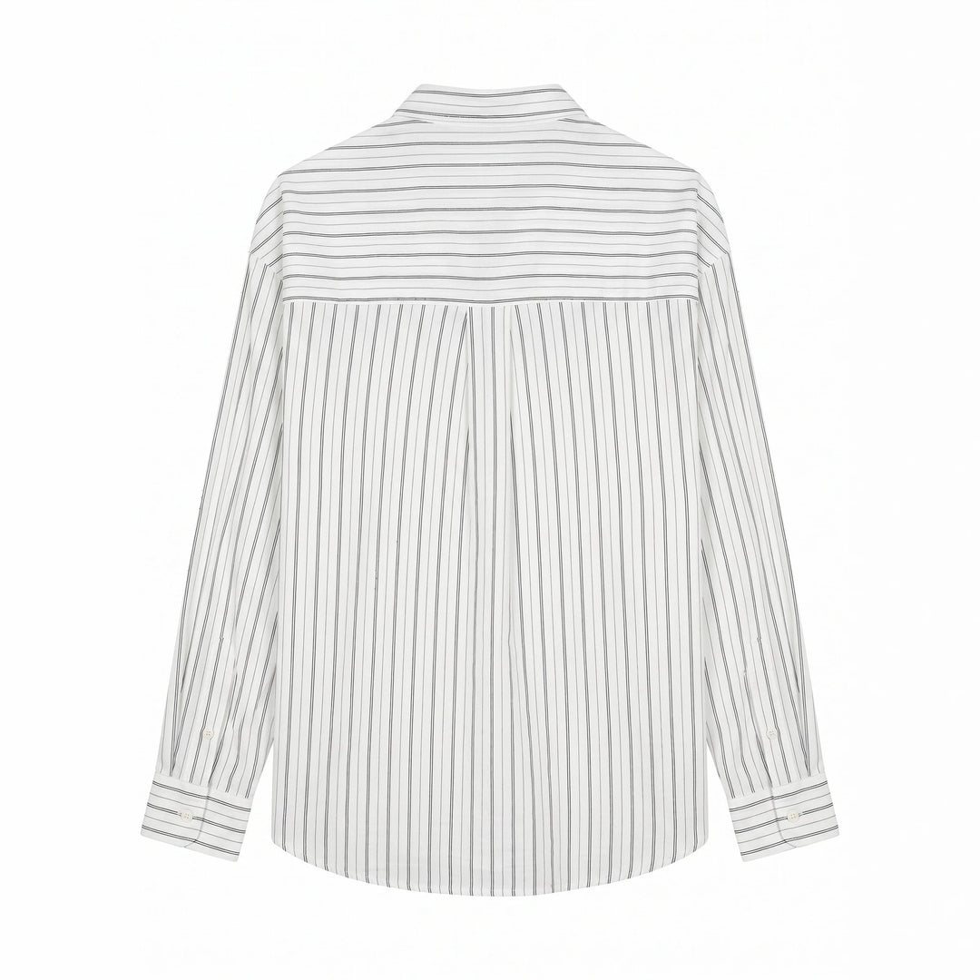 Unisex Long Relaxed-Fit Striped Shirt with Kent Collar and Rounded Hem Mune Fashion
