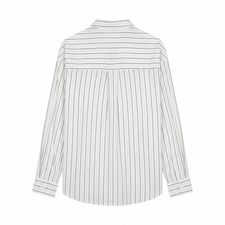 Unisex Long Relaxed-Fit Striped Shirt with Kent Collar and Rounded Hem Mune Fashion
