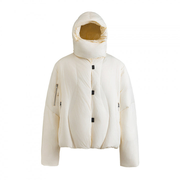 Unisex Short-cut quilted jacket with high collar, hood and zippers Mune Fashion
