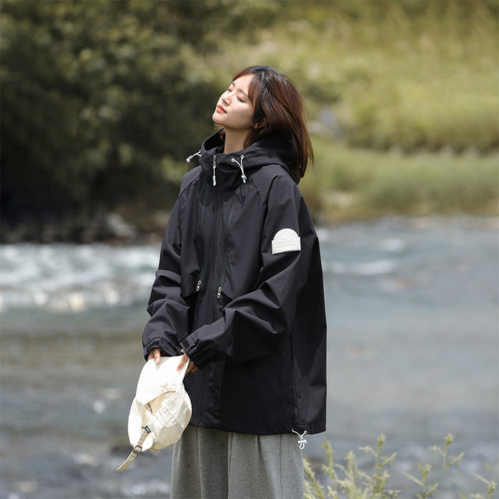 Women Lightweight Water-Repellent Oversized Functional Outdoor Jacket with Hood Mune Fashion