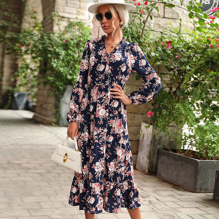 Women Floral Maxi Dress with Waist Belt Mune Fashion