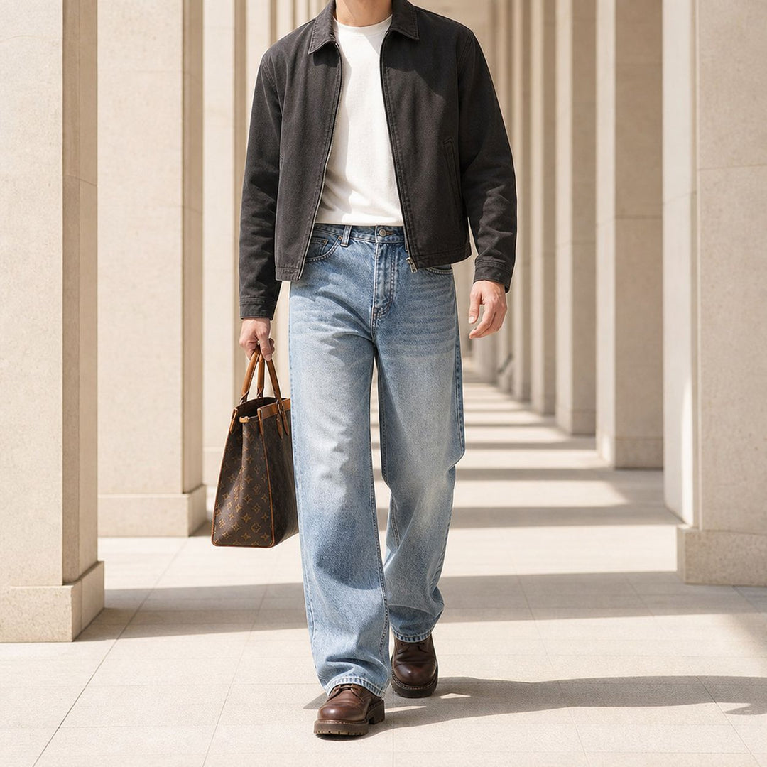 Women's High-Waist Wide Leg Jeans made of Denim with Vintage Wash