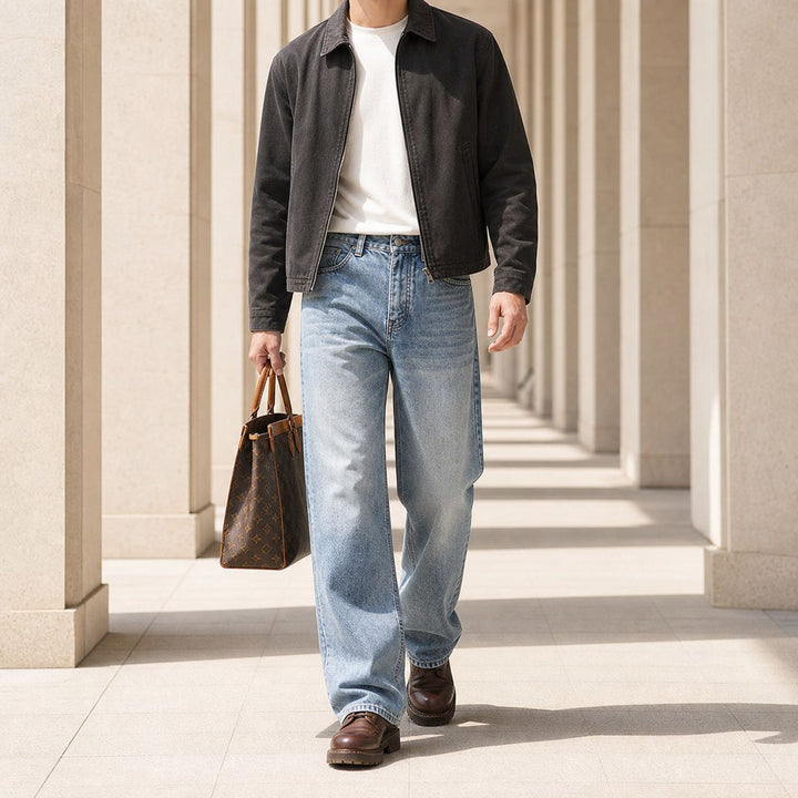 Women's High-Waist Wide Leg Jeans made of Denim with Vintage Wash