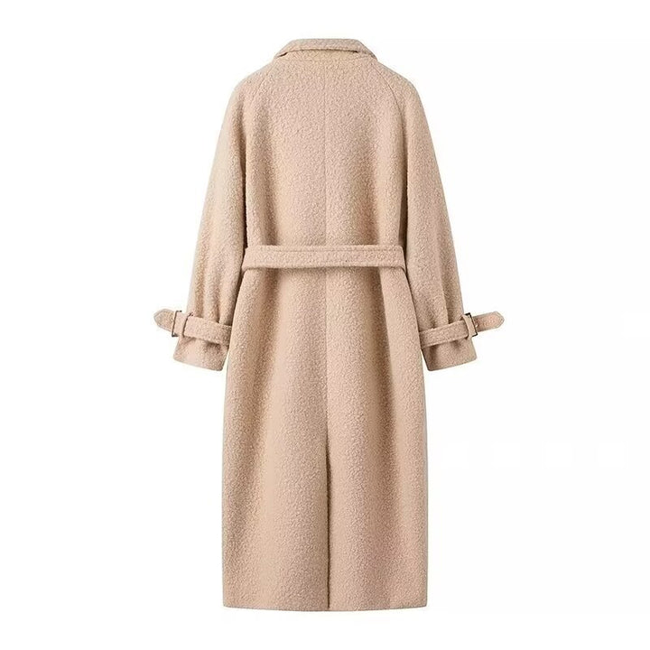 Women long cut bouclé teddy coat in oversized cut with double button front and adjustable sleeve straps Mune Fashion