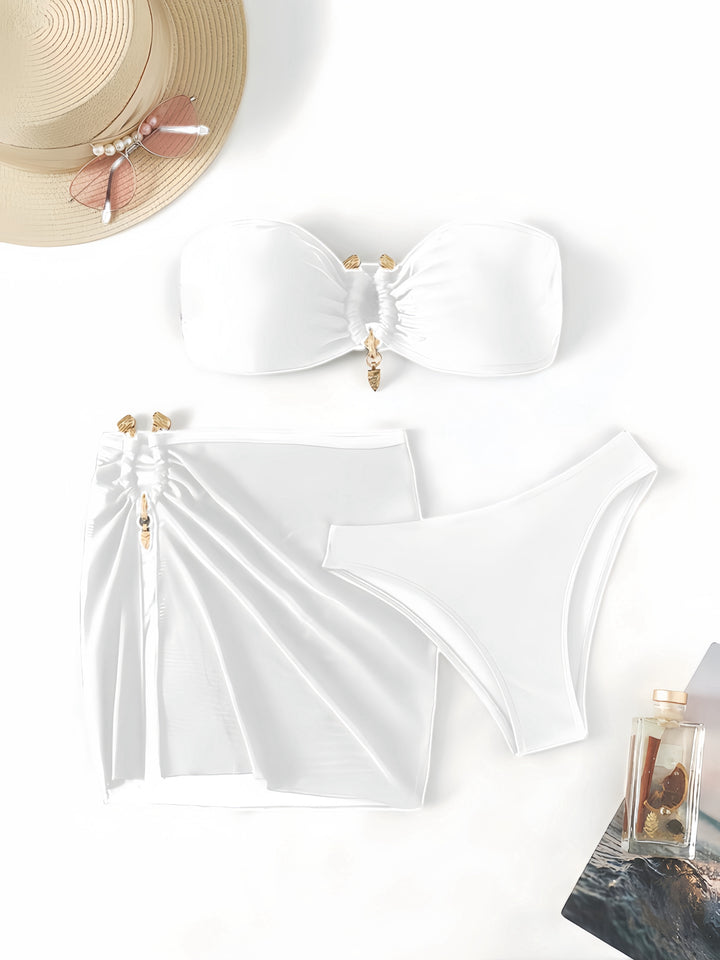 Ladies Bandeau Bikini Set with Elegant Skirt Overlay Mune Fashion