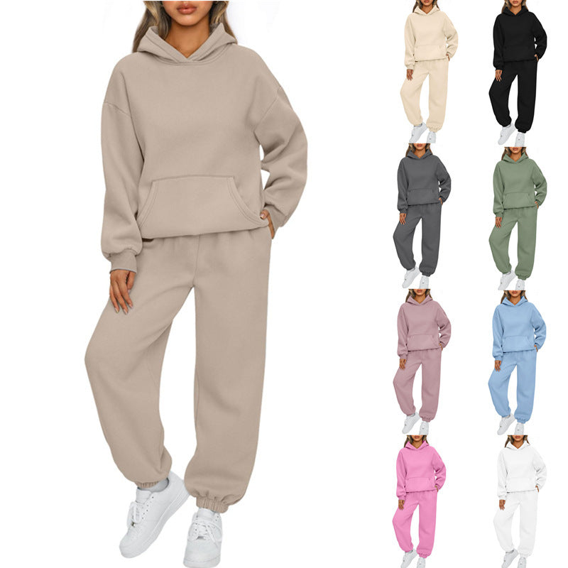 Women's Relaxed Loungewear Set with Hooded Sweater and High-Cut Jogging Pants made of Soft Cotton Fleece Mune Fashion