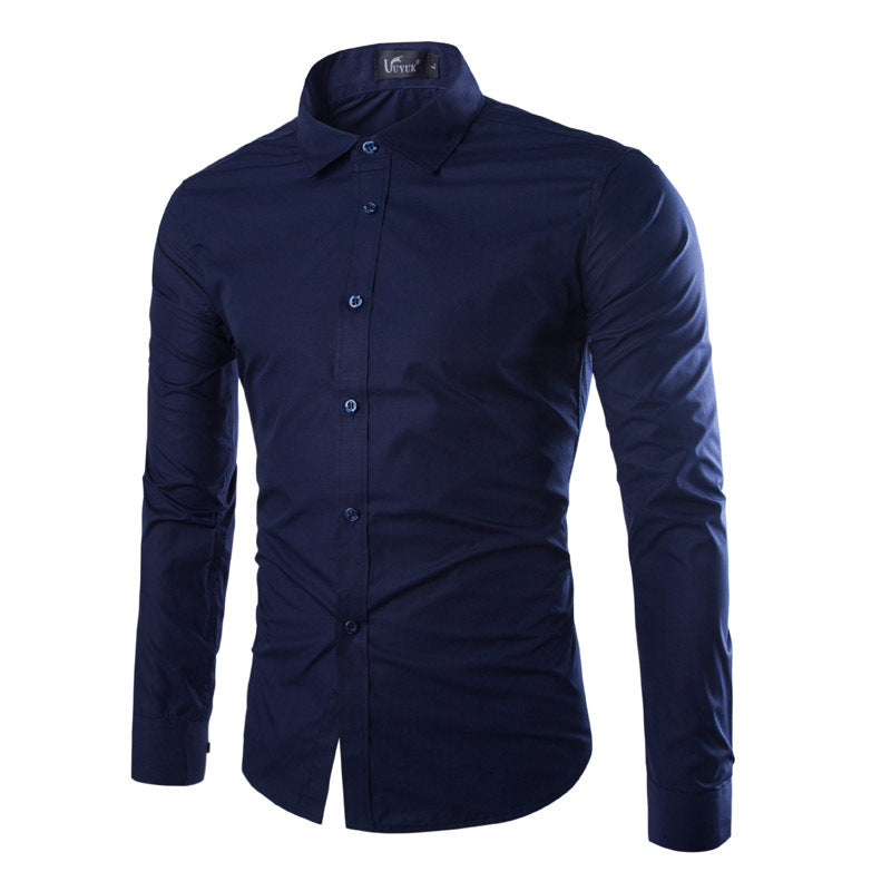Men's tailored long sleeve business shirt with Kent collar stretch cotton blend and rounded hem Mune Fashion
