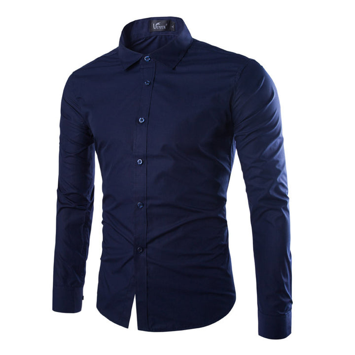 Men's tailored long sleeve business shirt with Kent collar stretch cotton blend and rounded hem Mune Fashion