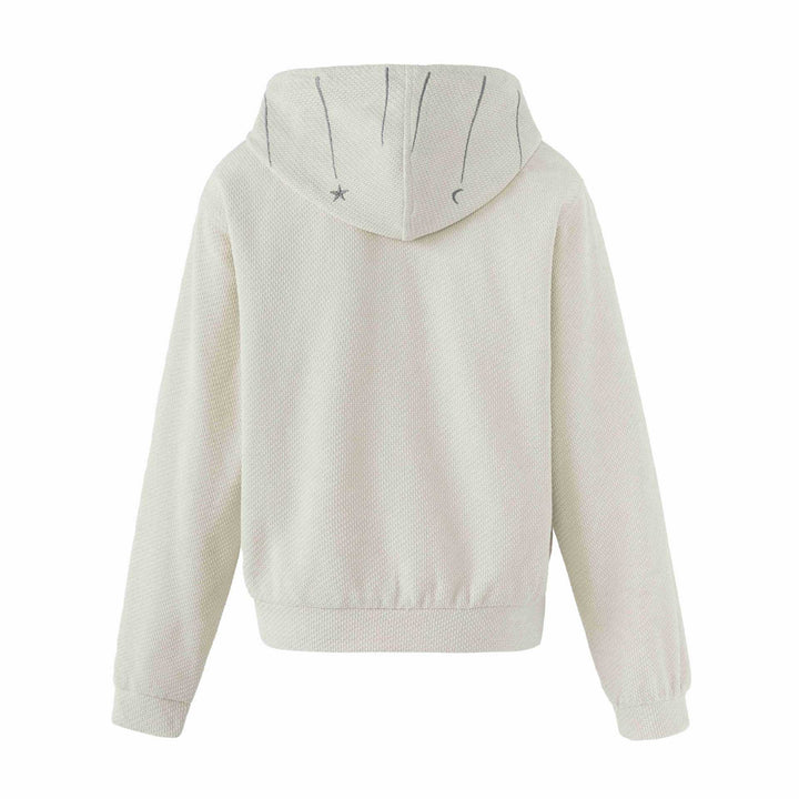 Women's short-cut hooded jacket made of textured knit with star and moon appliqué Mune Fashion
