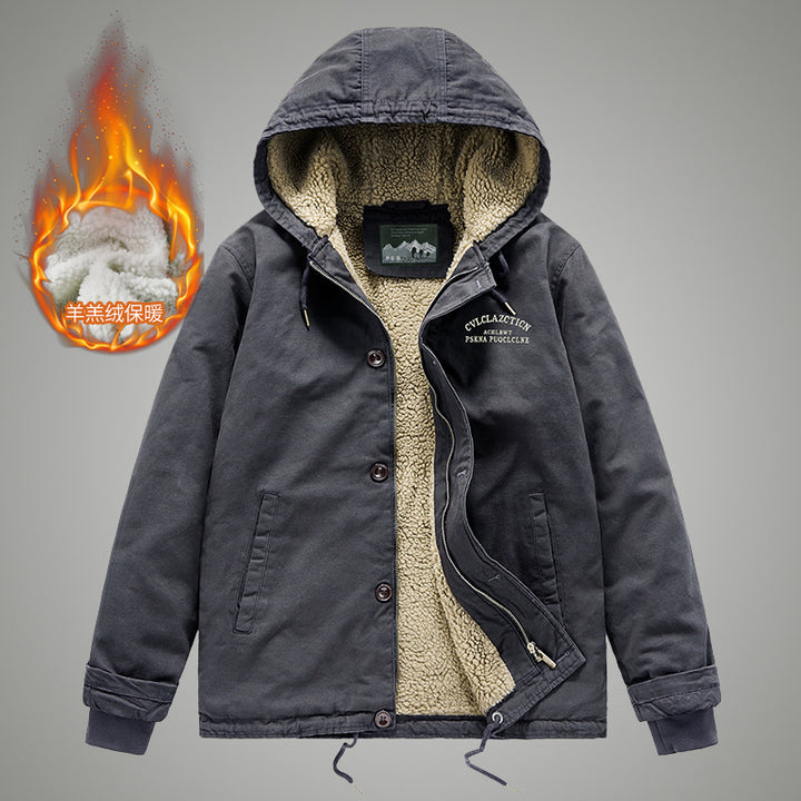 Men's canvas work jacket with Sherpa lining, thermal insulation, and drawstring hem Mune Fashion