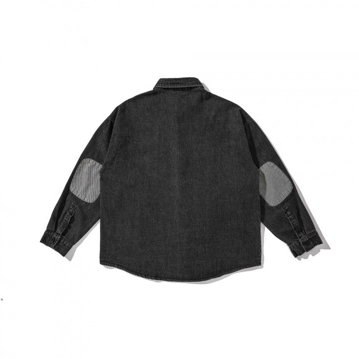 Unisex Boxy Oversized Denim Shirt Jacket with Chest Pocket and Distressed Look Mune Fashion