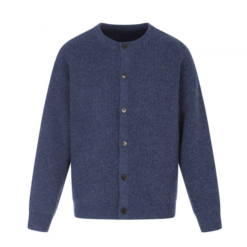 Unisex Boxy Knit Jacket with Round Neck, Continuous Button Placket and Fine Waffle Structure Mune Fashion