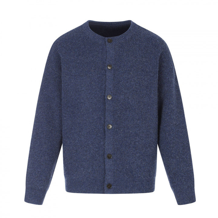 Unisex Boxy Knit Jacket with Round Neck, Continuous Button Placket and Fine Waffle Structure Mune Fashion