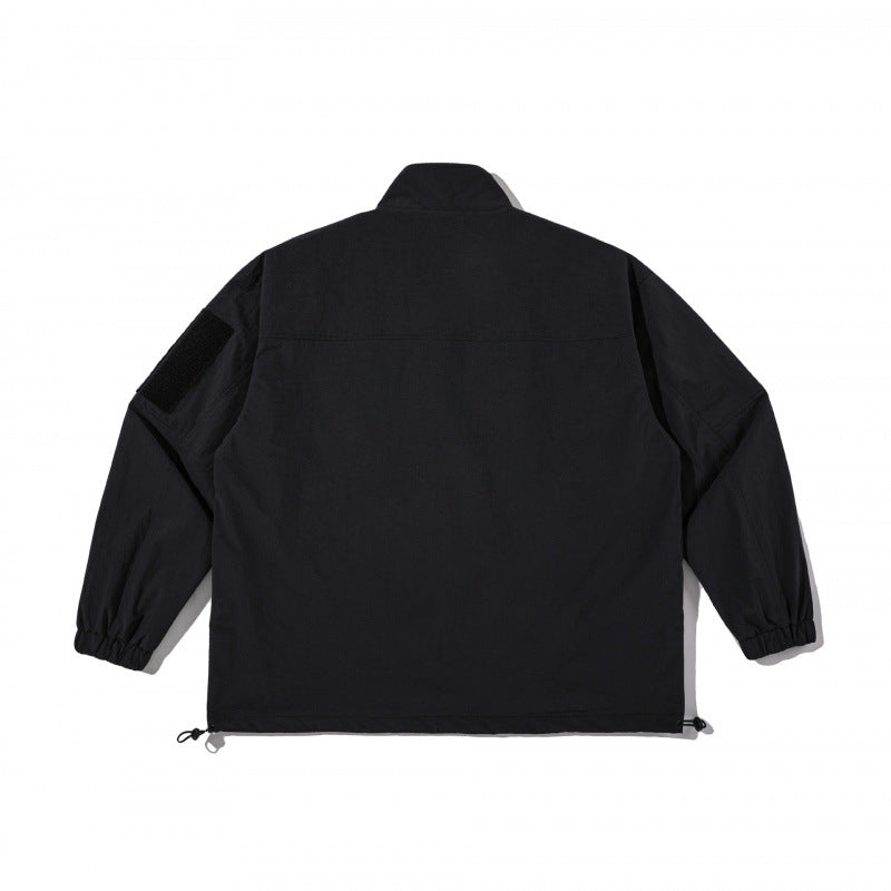 Unisex Lightweight Technical-Utility Jacket with Stand Collar, Zipper Pockets and Drawstring Hem Mune Fashion