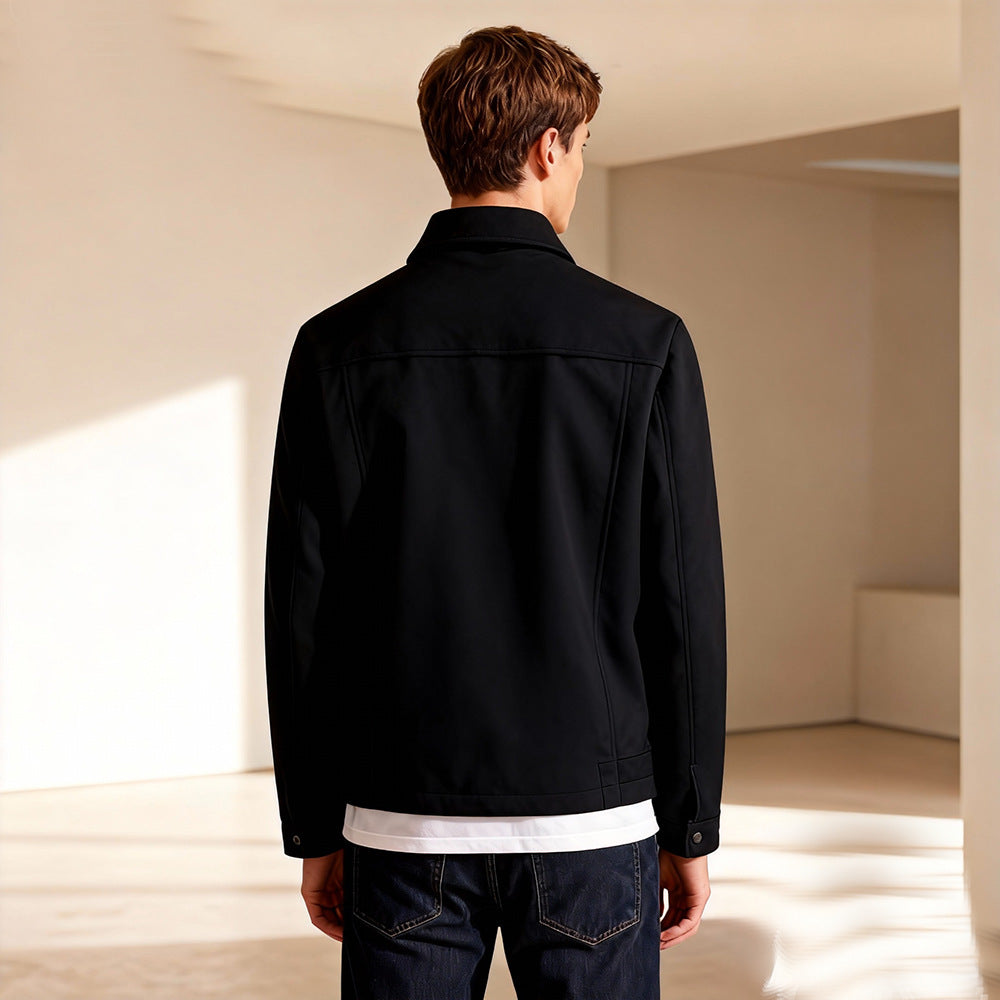 Men's short jacket made of suede imitation with shirt collar and patch pockets Mune Fashion