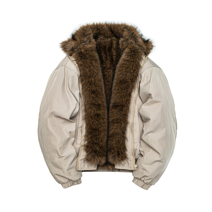 Women's oversized padded bomber jacket with elastic hem and faux fur trim Mune Fashion