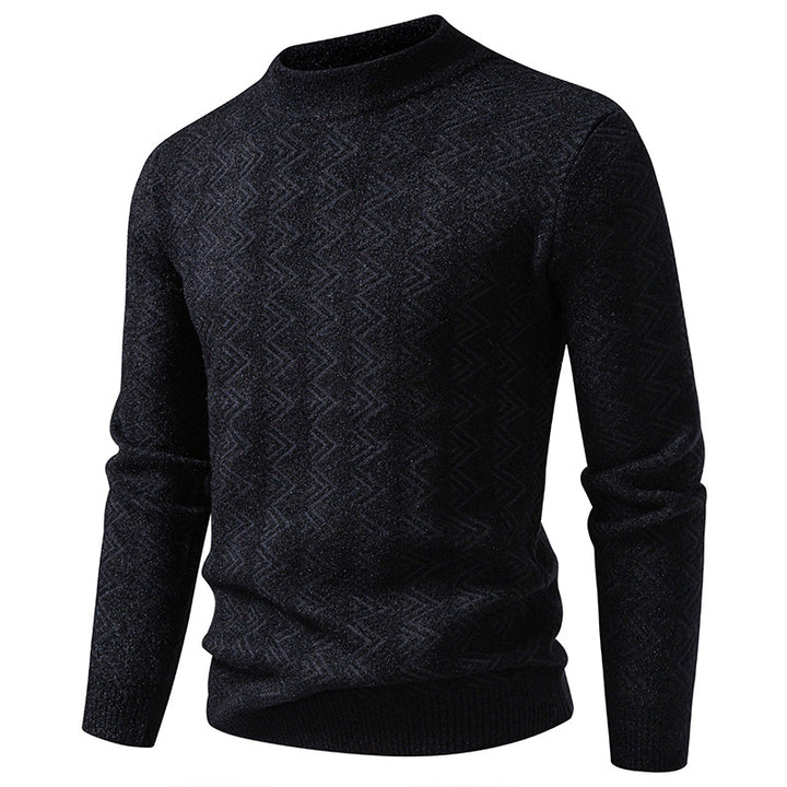 Men's fine knit mock neck pullover with geometric zigzag jacquard Mune Fashion