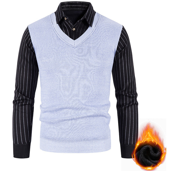 Men's thermo-lined V-neck knitted vest with ribbed cuffs Mune Fashion
