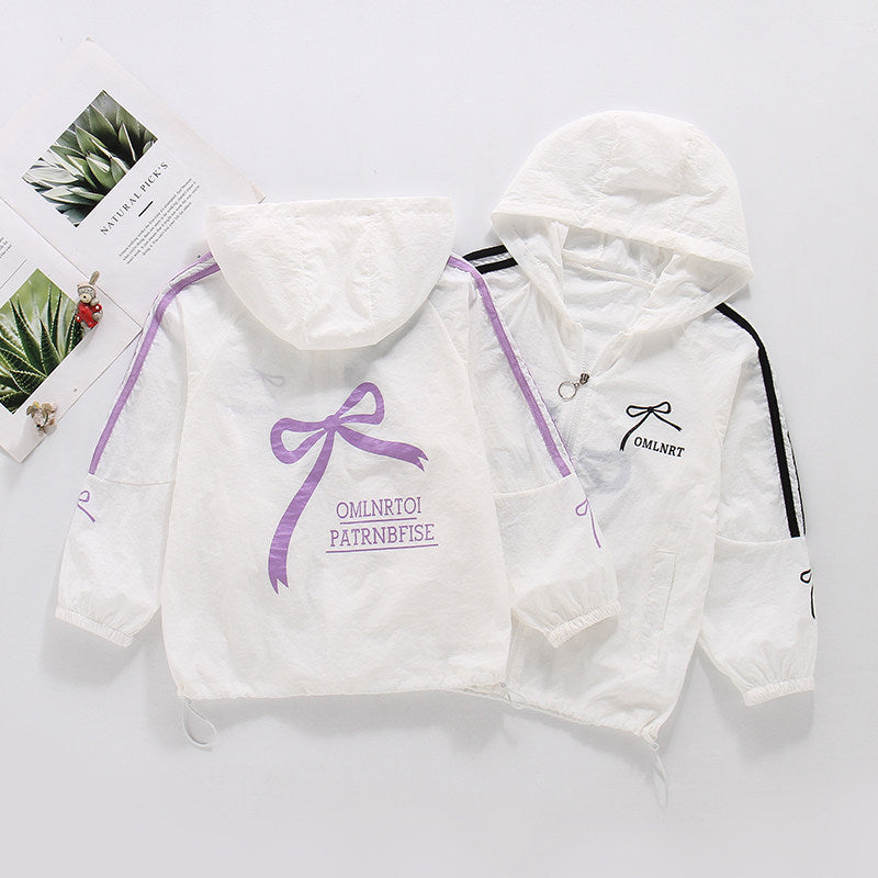 Women's lightweight hooded bomber jacket with bow print and contrast stripes Mune Fashion