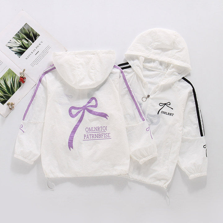Women's lightweight hooded bomber jacket with bow print and contrast stripes Mune Fashion