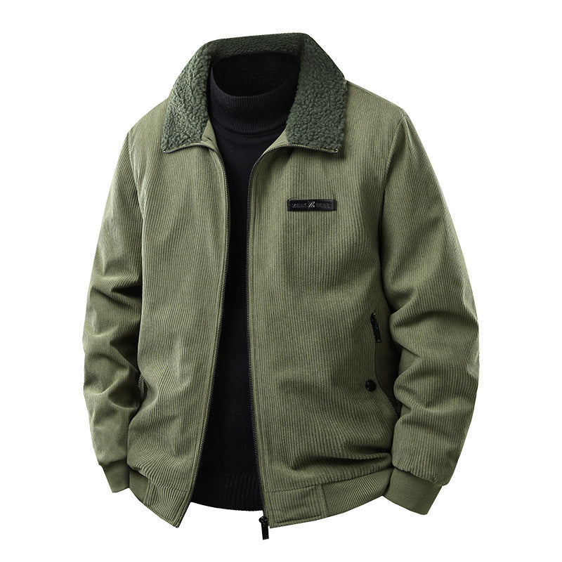 Men's corduroy college jacket with Sherpa collar, zipper, and practical side pockets Mune Fashion