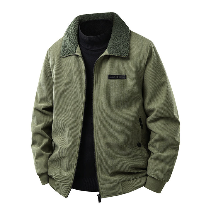 Men's corduroy college jacket with Sherpa collar, zipper, and practical side pockets Mune Fashion