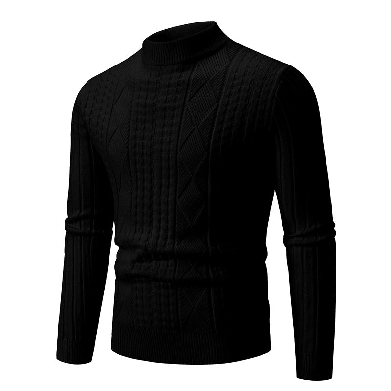 Men's Fine Mockneck Sweater with Cable and Waffle Texture Body-Hugging Fit Mune Fashion