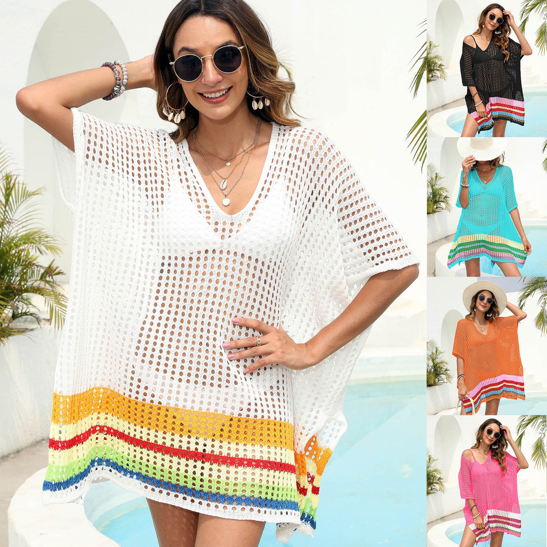 Women's airy beach sarong with colorful crochet pattern Mune Fashion