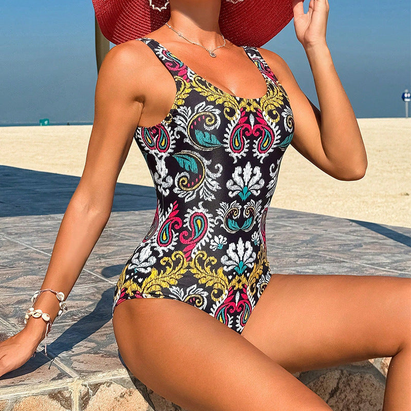 Women’s One-Piece Swimsuit with Colorful Paisley Pattern Mune Fashion
