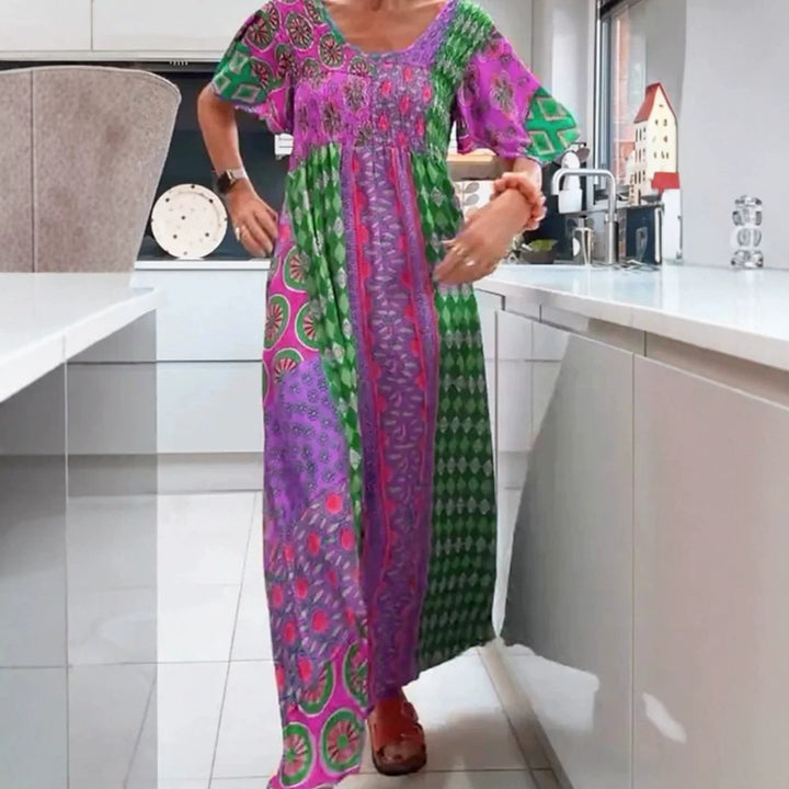 Women's Boho Max Dress with Smocked Top and Flowing Wide Skirt Mune Fashion