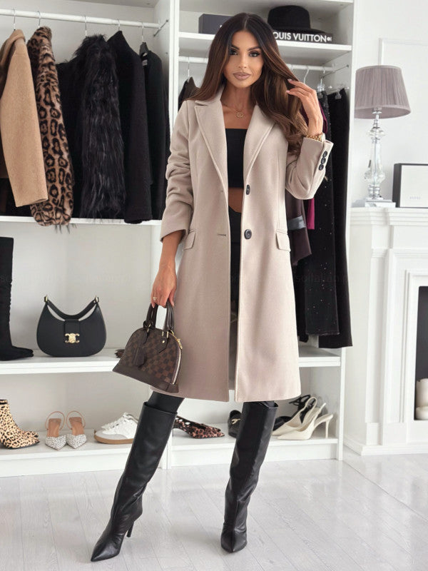 Women's Tailored Knee-Length Single-Breasted Long Coat Mune Fashion