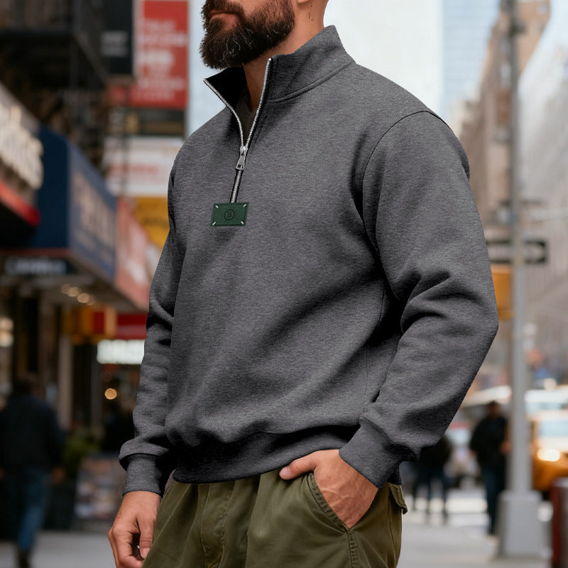 Men's high-collared quarter-zip sweatshirt made of heavy cotton fleece with stand-up collar Mune Fashion