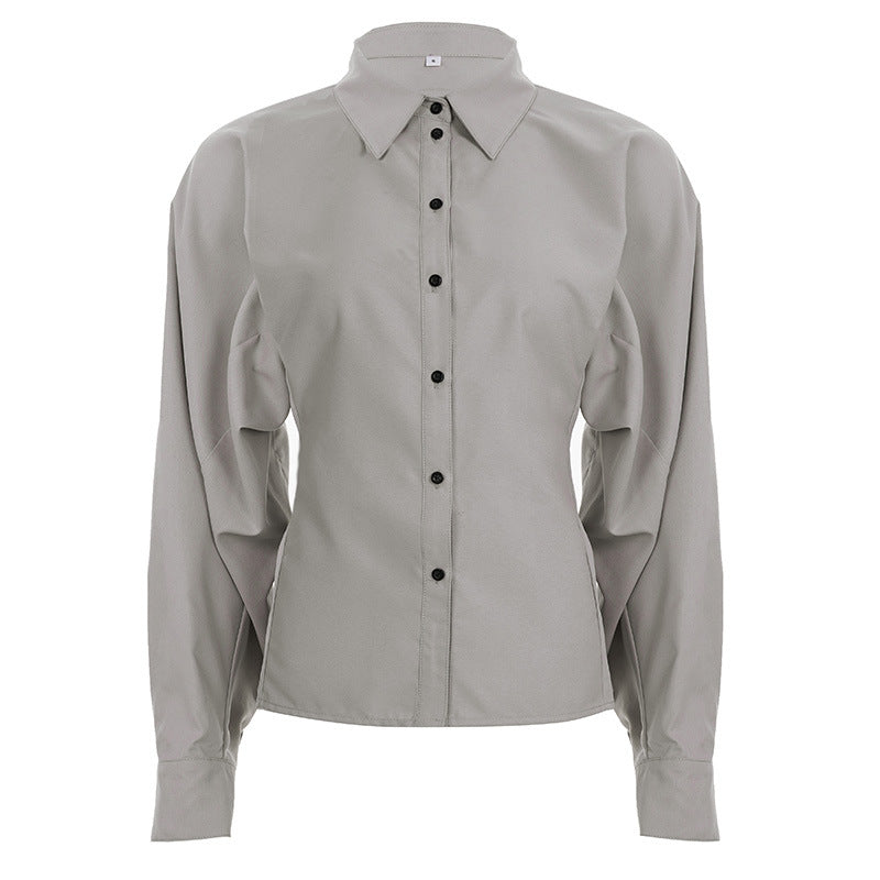 Women's tailored shirt blouse with boxy balloon sleeves and pointed collar Mune Fashion