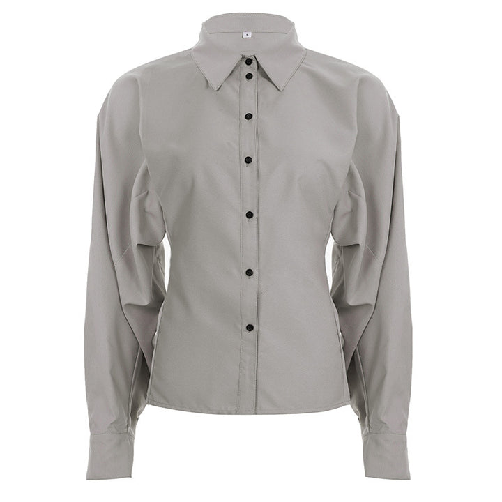 Women's tailored shirt blouse with boxy balloon sleeves and pointed collar Mune Fashion