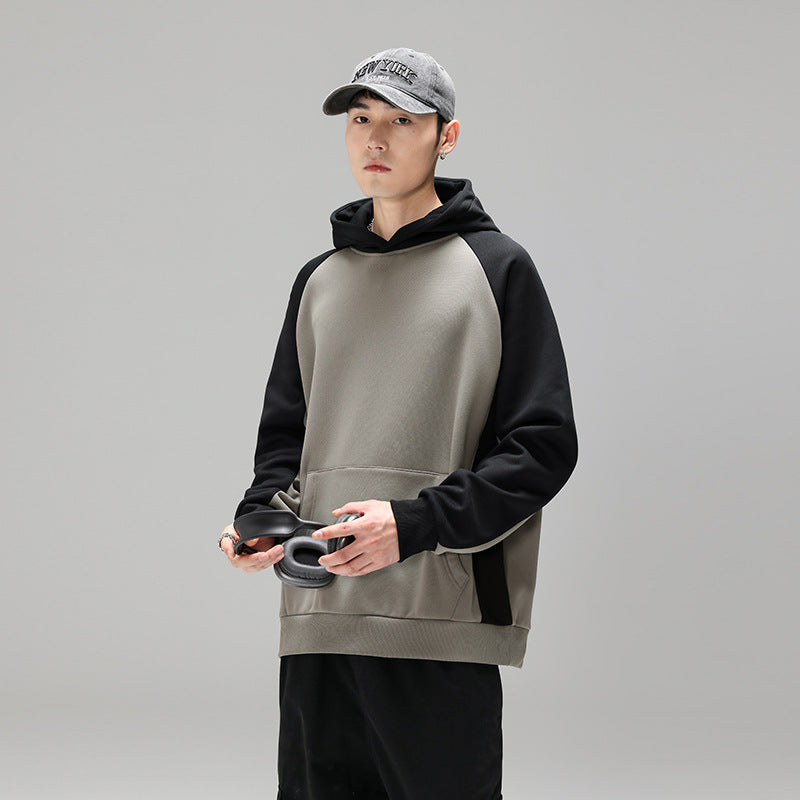 Herren Kapuzenpullover im Colourblock-Design mit Raglanärmeln, Kängurutasche und geripptem Saum Mune Fashion