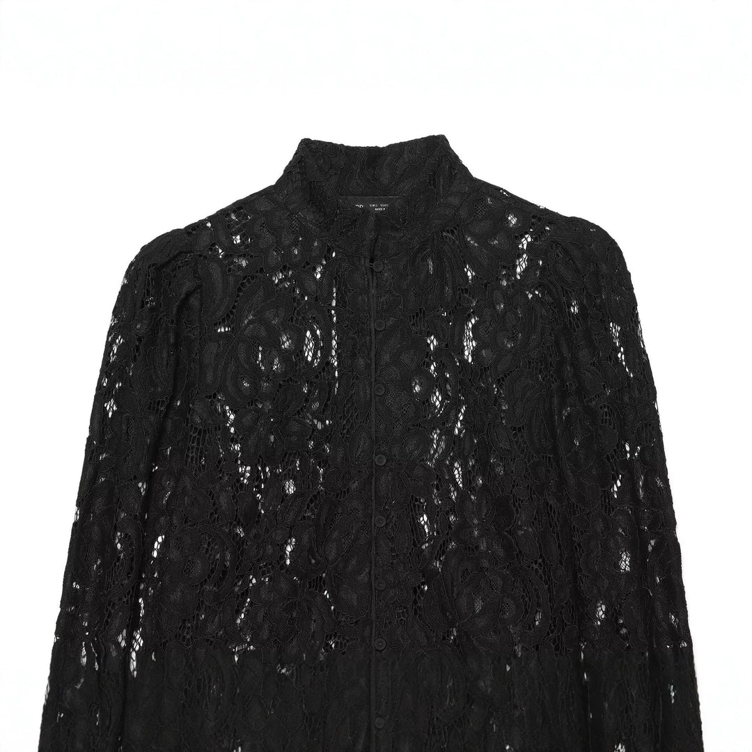 Women's Cropped Lace Jacket with Floral Allover Lace Design and Stand Collar