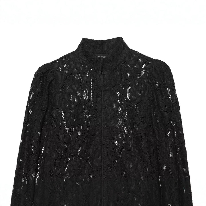 Women's Cropped Lace Jacket with Floral Allover Lace Design and Stand Collar