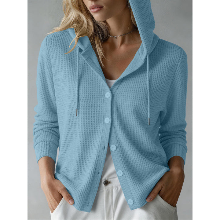 Women's hooded cardigan with waffle texture and button placket Mune Fashion