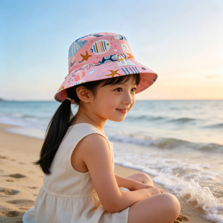 Unisex children's sun hat with reversible design, chin strap, and high UV protection Mune Fashion