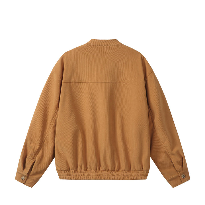 Unisex loose-fitting corduroy blouson jacket with stand-up collar, full-length zipper, and elastic hem Mune Fashion