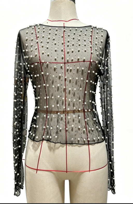 Women's glittering long-sleeve top with rhinestone embellishments Mune Fashion