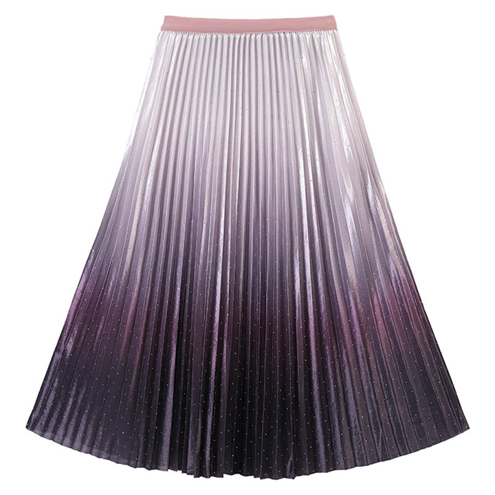 Women's pleated maxi skirt with ombré effect, fine metallic pointillism and elastic comfort waistband Mune Fashion