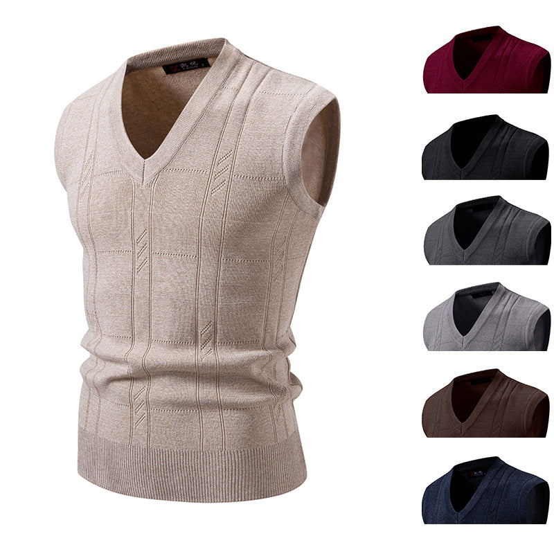 Men's sleeveless knitted vest with V-neck, fine textured knit and elastic waistband Mune Fashion