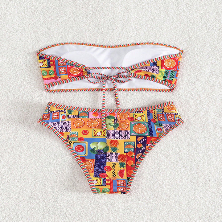 Women's Bandeau Bikini with Colorful Fruit Pattern Mune Fashion
