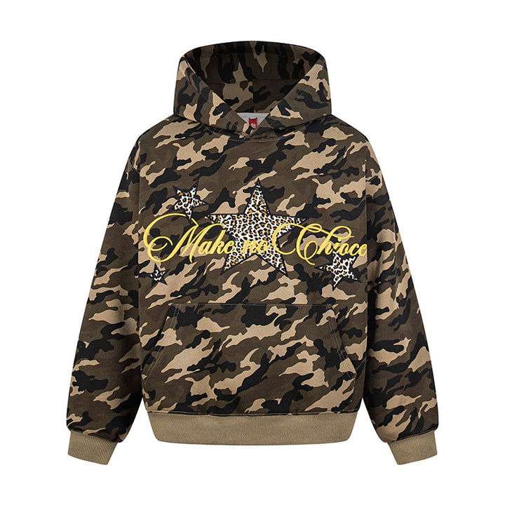 Women's Oversized Hoodie with Kangaroo Pocket and Leo-Star Print Mune Fashion