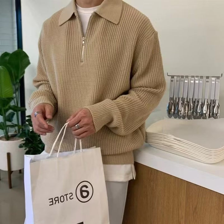 Men's chunky knit sweater with stand-up collar and zipper Mune Fashion